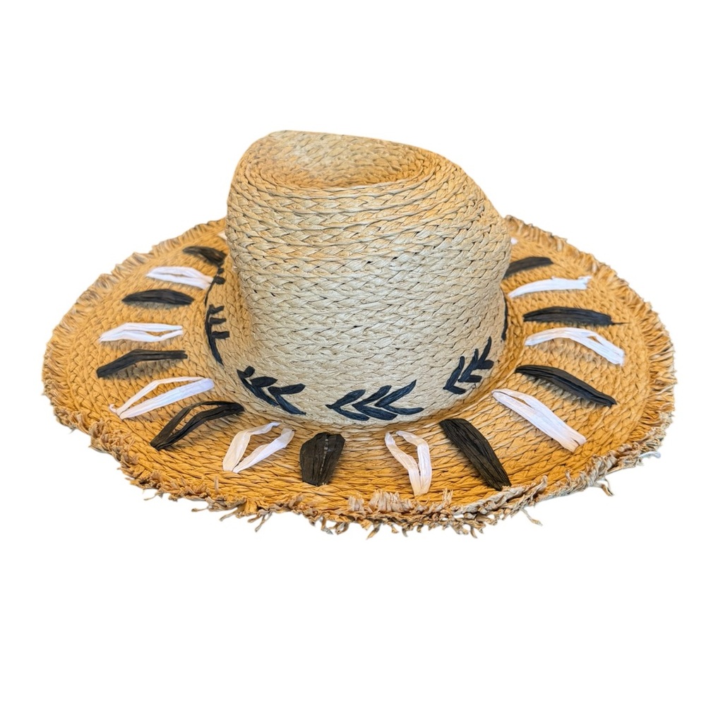 Vince Camuto Straw Sun Hat with Black and White Accents - Picture 7 of 8